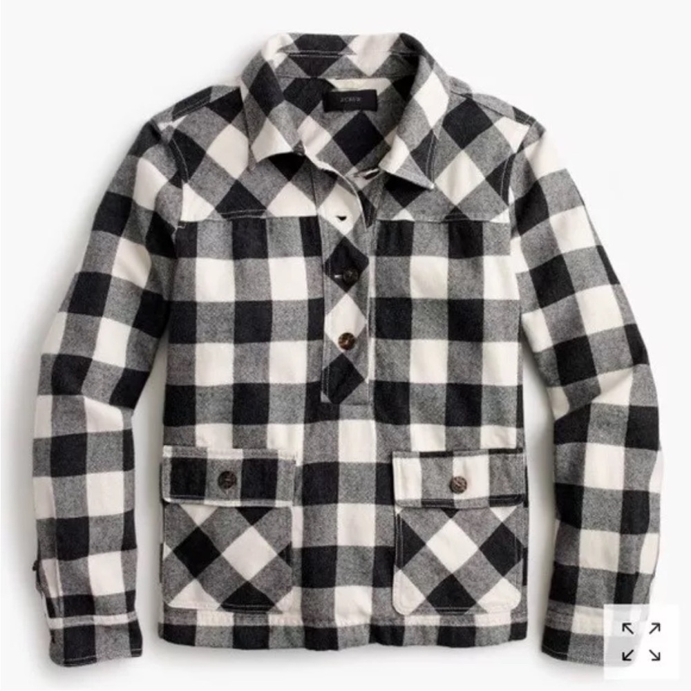 NWT J Crew Woman's Tall Extra Small Wht/Blk Buffalo Check Wool Shirt Jacket